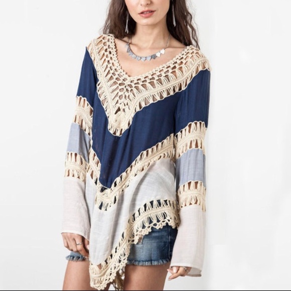 Tops - Women fashion crochet sweater top blouse